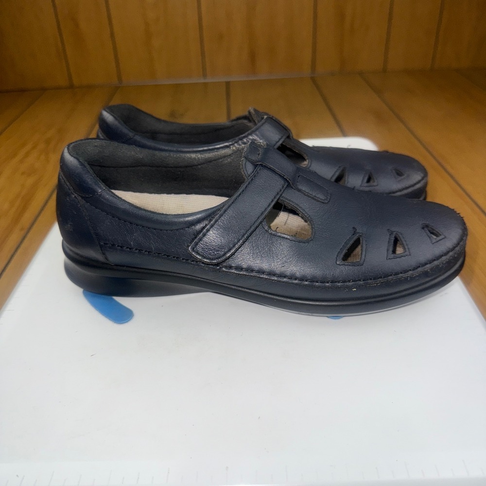SAS Tripad Comfort Navy Blue Leather Cutout Walking Loafers Shoes Womens 7.5 M